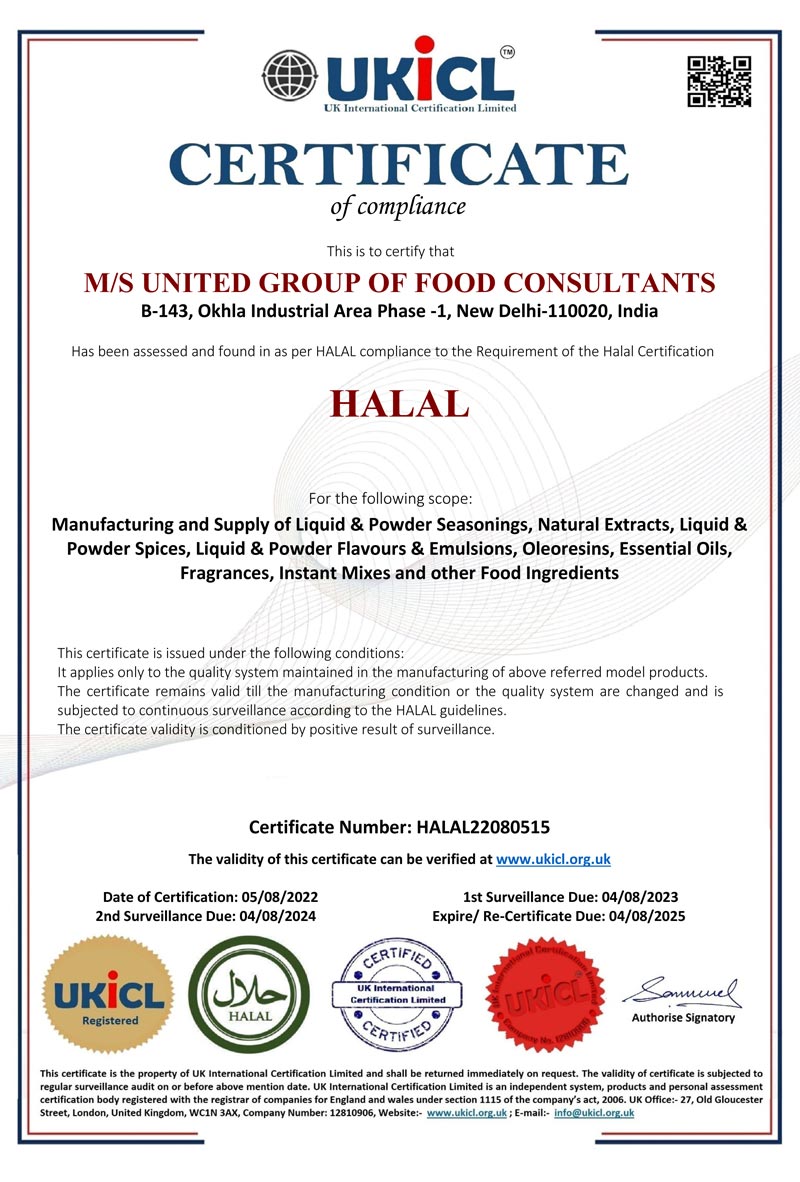 HALAL Certified Company, United Group of Food Consultants, New Delhi, India